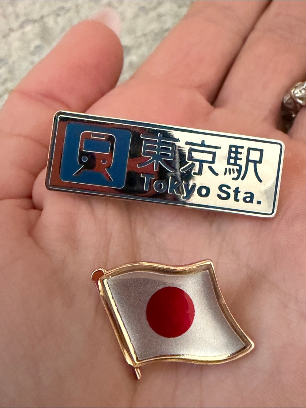 Toyko Silver & Blue Enamel Pin Set (Japan Flag Accent) like new